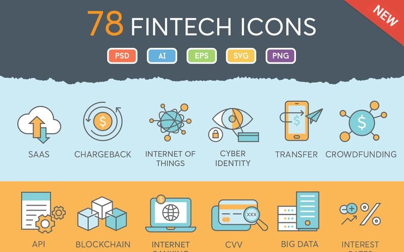 Download Набор иконок "78 Fintech Icons Set" / 78 Fintech Icons Set - Набор иконок на тему графика 