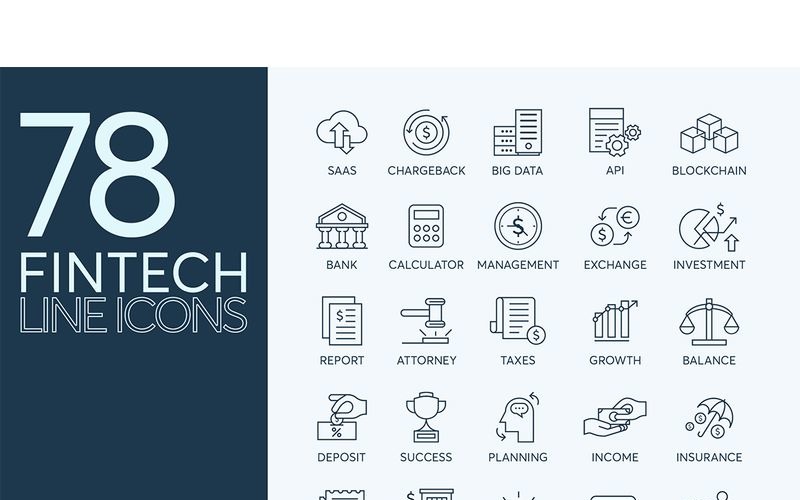 Download Набор иконок "78 Fintech Line Icons Set" / 78 Fintech Line Icons Set - Набор иконок на тему графика 