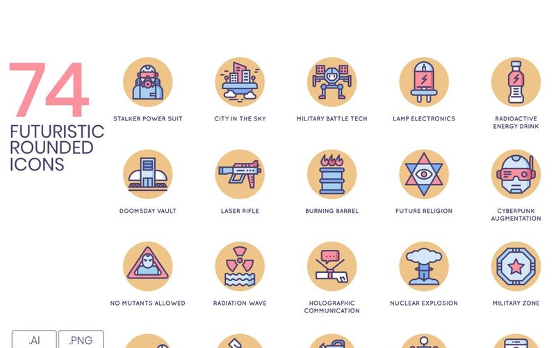 Download Набор иконок "74 Futuristic Icons - Butterscotch Series Set" / 74 Futuristic Icons - Butterscotch Series Set - Набор иконок на тему графика 