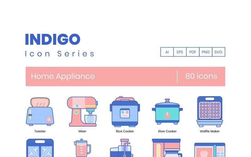 Download Набор иконок "80 Home Appliances Icons - Indigo Series Set" / 80 Home Appliances Icons - Indigo Series Set - Набор иконок на тему графика 