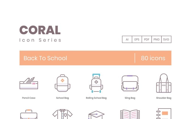 80 иконок обратно в школу - набор серии Coral
