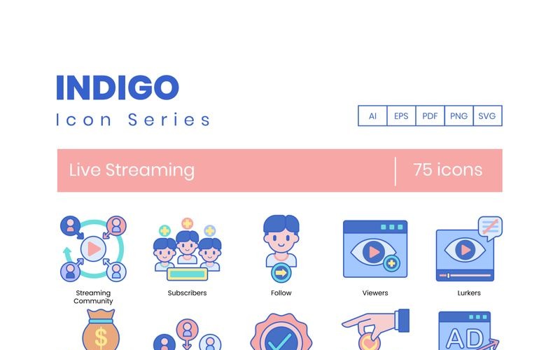 Download Набор иконок "75 Live Streaming Icons - Indigo Series Set" / 75 Live Streaming Icons - Indigo Series Set - Набор иконок на тему графика 