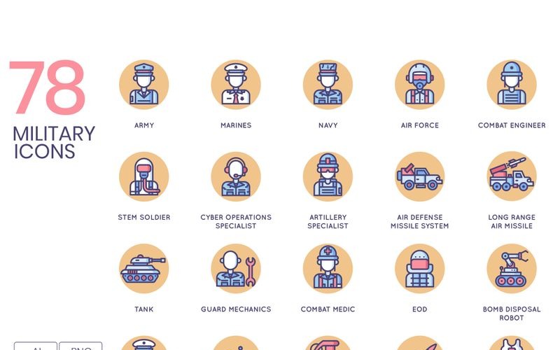 Download Набор иконок "78 Military Icons - Butterscotch Series Set" / 78 Military Icons - Butterscotch Series Set - Набор иконок на тему графика 