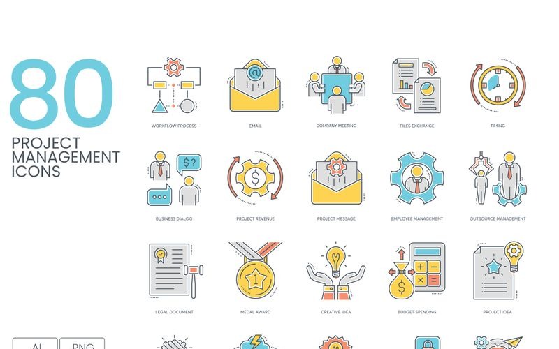 Download Набор иконок "80 Project Management Icons - ColorLine Series Set" / 80 Project Management Icons - ColorLine Series Set - Набор иконок на тему графика 