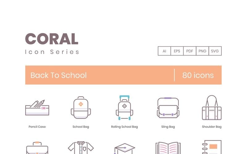 80 terug naar school-pictogrammen - koraalreeksreeks