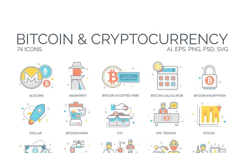 Download Набор иконок "74 Cryptocurrency Icons - ColorLine Series Set" / 74 Cryptocurrency Icons - ColorLine Series Set - Набор иконок на тему графика 