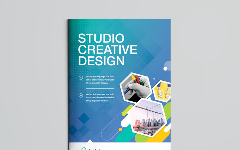 Diseño de folleto de doble pliegue en color azul mate - Plantilla de identidad corporativa