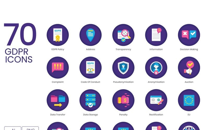 Download Набор иконок "70 GDPR Icons - Orchid Series Set" / 70 GDPR Icons - Orchid Series Set - Набор иконок на тему графика 