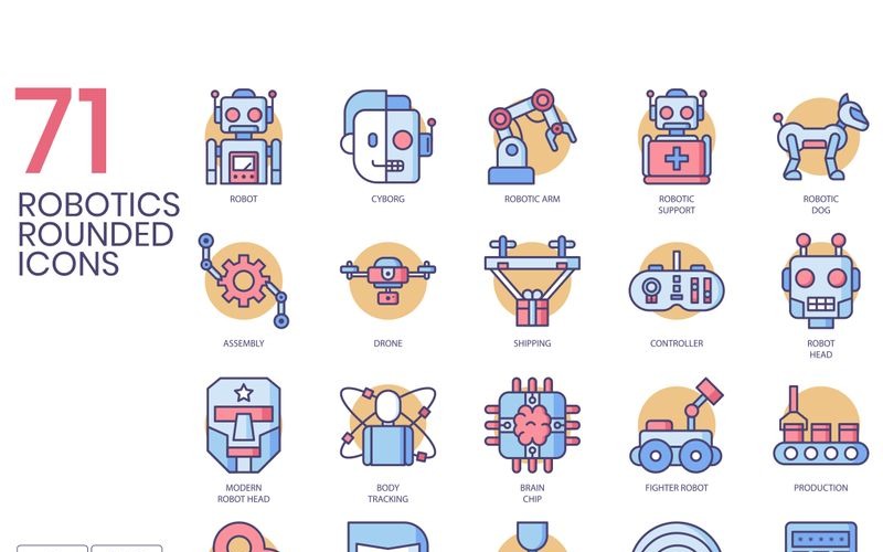 71 icônes de robotique - ensemble de série caramel