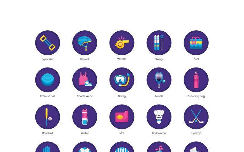Download Набор иконок "70 Sports Equipment Icons - Orchid Series Set" / 70 Sports Equipment Icons - Orchid Series Set - Набор иконок на тему графика 