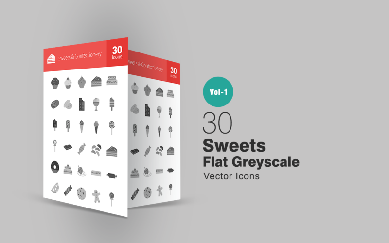 Download Набор иконок "30 Sweets & Confectionery Flat Greyscale Icon Set" / 30 Sweets & Confectionery Flat Greyscale Icon Set - Набор иконок на тему графика sweets icon dessert cake candy chocolate cherry cookie gingerbread icecream lolly jelly lollipop strawberry cupcake orange slice toffee swiss roll