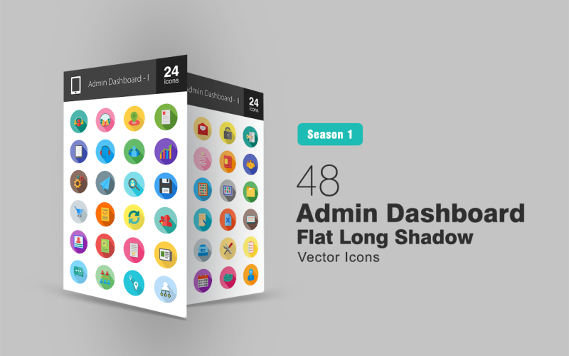 Download Набор иконок "48 Admin Dashboard Flat Long Shadow Icon Set" / 48 Admin Dashboard Flat Long Shadow Icon Set - Набор иконок на тему графика web icon administration administrator manage management internet technology user account member profile dashboard panel settings configurations media interface iconbunny flat