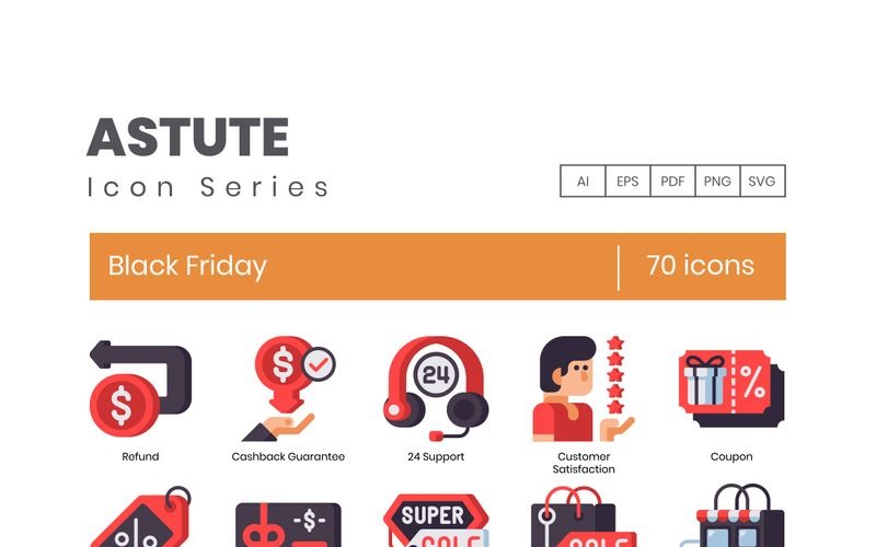Download Набор иконок "70 Black Friday Icons - Astute Series Set" / 70 Black Friday Icons - Astute Series Set - Набор иконок на тему графика 