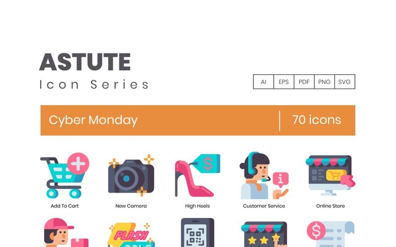 Download Набор иконок "70 Cyber Monday Icons - Astute Series Set" / 70 Cyber Monday Icons - Astute Series Set - Набор иконок на тему графика 