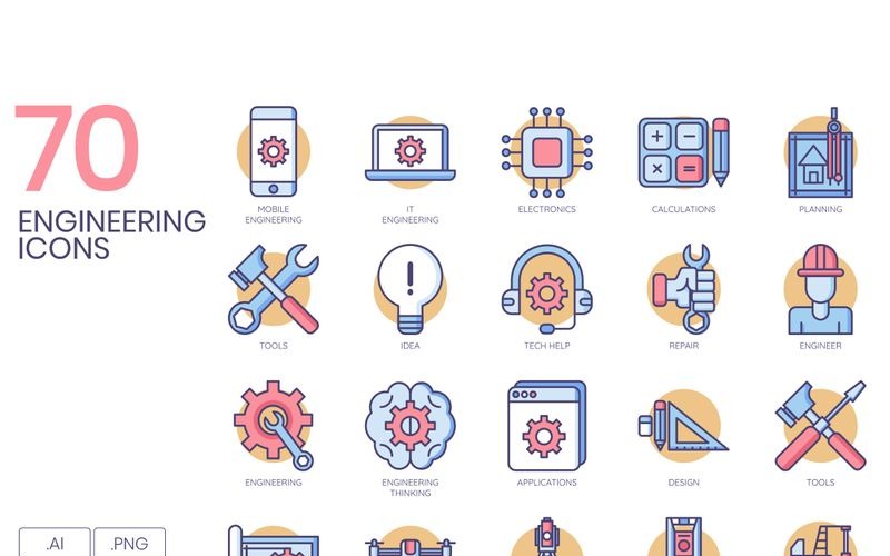 Download Набор иконок "70 Engineering Icons - Butterscotch Series Set" / 70 Engineering Icons - Butterscotch Series Set - Набор иконок на тему графика 