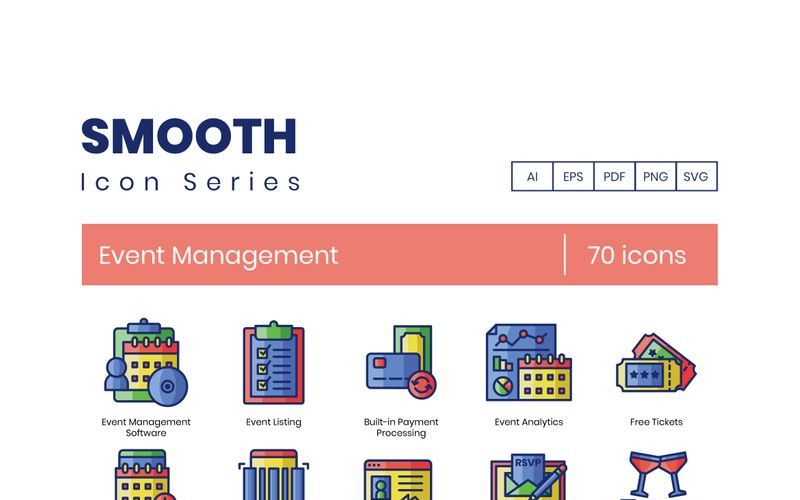 Download Набор иконок "70 Event Management Icons - Smooth Series Set" / 70 Event Management Icons - Smooth Series Set - Набор иконок на тему графика 