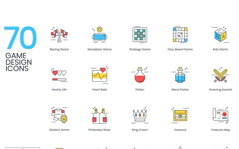 Download Набор иконок "70 Game Design Icons - ColorPop Series Set" / 70 Game Design Icons - ColorPop Series Set - Набор иконок на тему графика 
