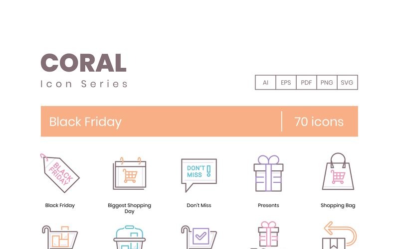 70 иконок Черная пятница - набор серии Coral