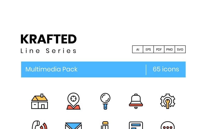 Download Набор иконок "65 Multimedia Icons - Krafted Series Set" / 65 Multimedia Icons - Krafted Series Set - Набор иконок на тему графика 