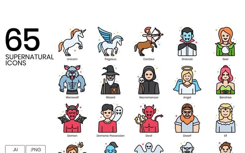 65 nadpřirozených ikon - sada živých sérií