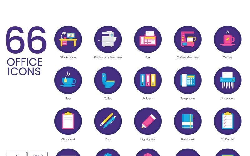 Download Набор иконок "66 Office Icons - Orchid Series Set" / 66 Office Icons - Orchid Series Set - Набор иконок на тему графика 