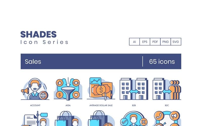 Download Набор иконок "65 Sales Icons - Shades Series Set" / 65 Sales Icons - Shades Series Set - Набор иконок на тему графика 