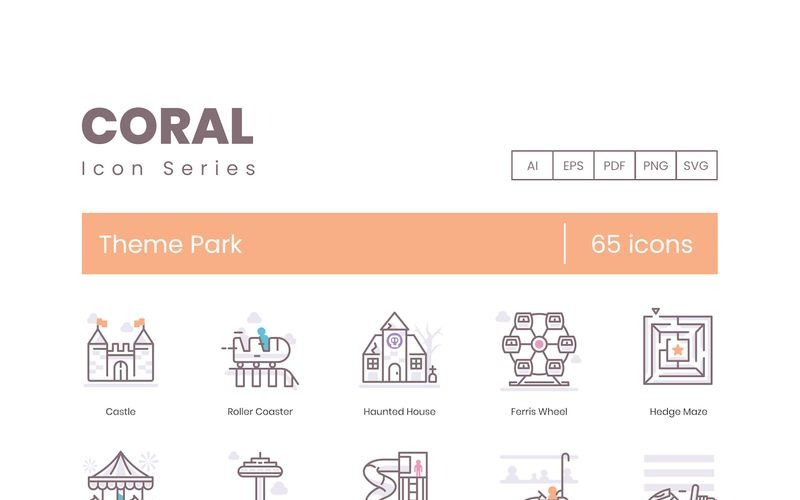 65 temaparkikoner - Coral Series Set