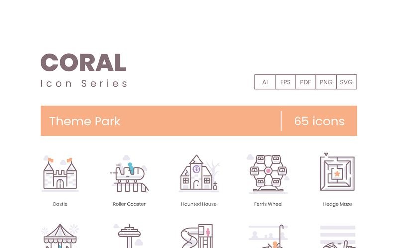 Download Набор иконок "65 Theme Park Icons - Coral Series Set" / 65 Theme Park Icons - Coral Series Set - Набор иконок на тему графика 