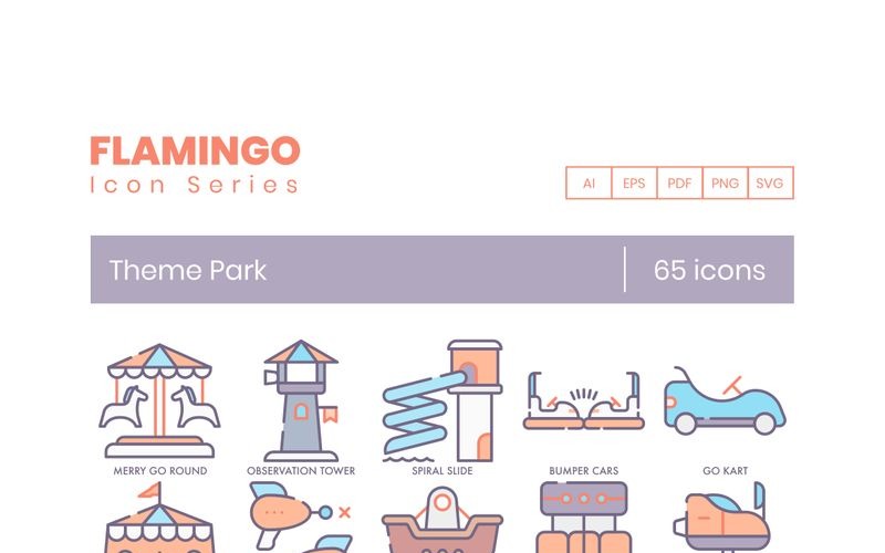Download Набор иконок "65 Theme Park Icons - Flamingo Series Set" / 65 Theme Park Icons - Flamingo Series Set - Набор иконок на тему графика 