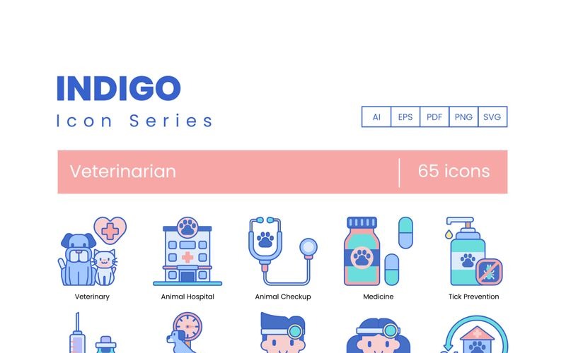 Download Набор иконок "65 Veterinary Icons - Indigo Series Set" / 65 Veterinary Icons - Indigo Series Set - Набор иконок на тему графика 