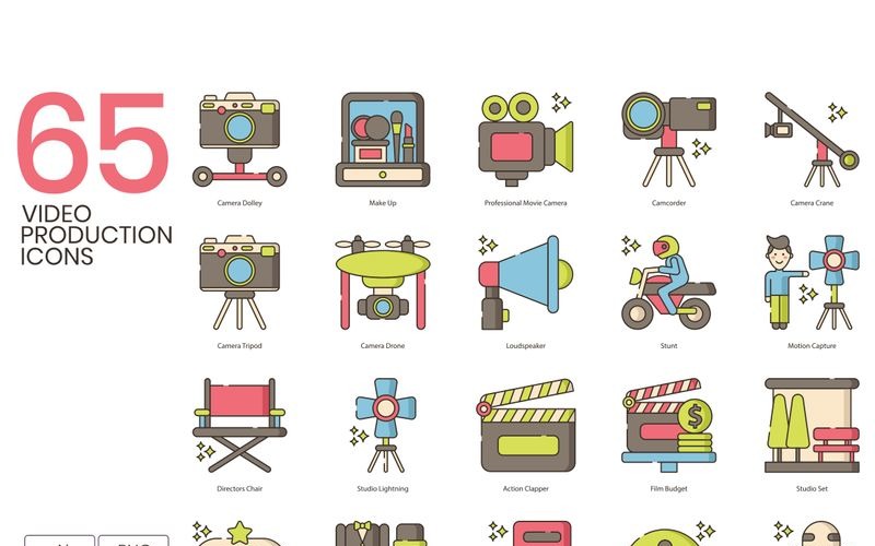 Download Набор иконок "65 Video Production Icons - Hazel Series Set" / 65 Video Production Icons - Hazel Series Set - Набор иконок на тему графика 