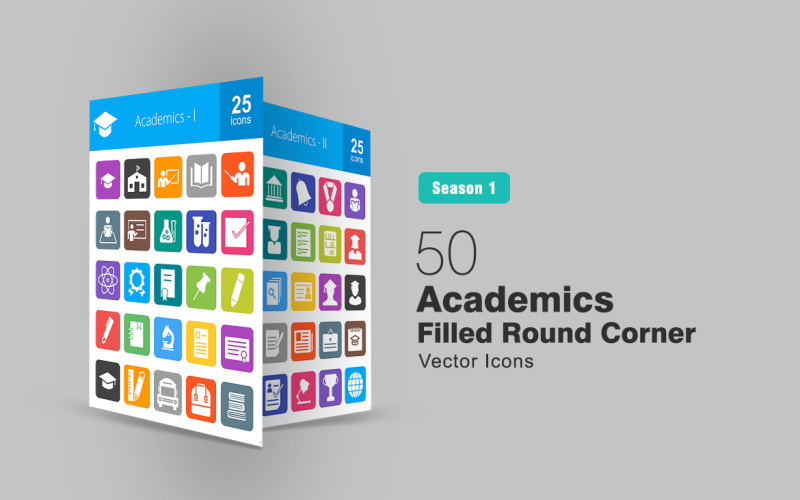 Download Набор иконок "50 Academics Filled Round Corner Icon Set" / 50 Academics Filled Round Corner Icon Set - Набор иконок на тему графика education icon academics science school student teacher study educate teach books homework assignment degree graduation convocation professor stationery iconbunny flat
