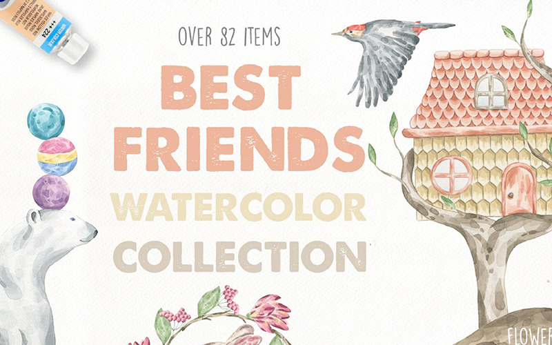 Download Иллюстрация "Best Friends Watercolor Collection - Illustration" / Best Friends Watercolor Collection - Illustration - Иллюстрация на тему графика bear rabbit panda polar brown nature forest animals bird friends watercolor watercolour flower floral wedding leaf leaves logo logos invitation
