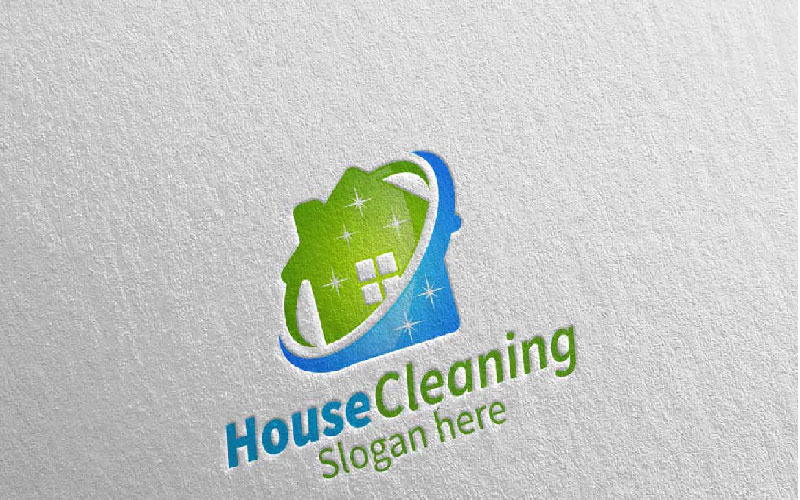 Download Шаблон логотипа "Cleaning Service with Eco Friendly 5 Logo Template" / Cleaning Service with Eco Friendly 5 Logo Template - Шаблон логотипа на тему графика cleaning logo maid service housework vector icon house wash broom work household brush dust water clean housekeeping mop