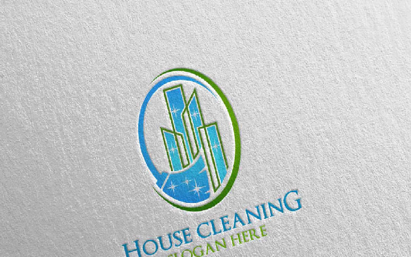 Download Шаблон логотипа "Cleaning Service with Eco Friendly 7 Logo Template" / Cleaning Service with Eco Friendly 7 Logo Template - Шаблон логотипа на тему графика cleaning logo maid service housework vector icon house wash broom work household brush dust water clean housekeeping mop