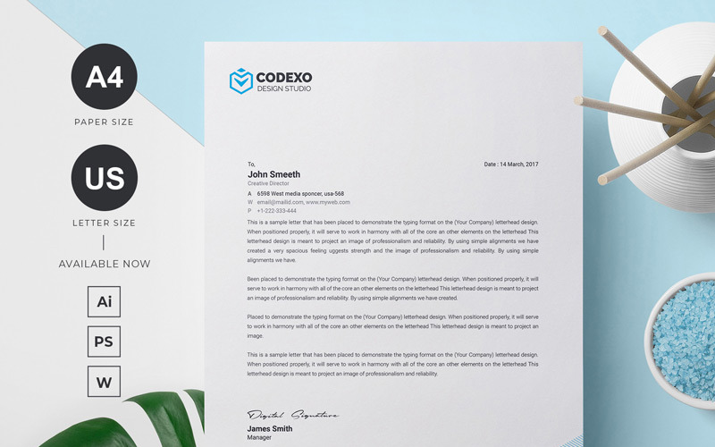 Download Фирменный стиль "Codexo Letterhead - Corporate Identity Template" / Codexo Letterhead - Corporate Identity Template - Фирменный стиль на тему графика creative letterhead business modern print design letterhead card both side green black white professional graphic landscape official standard simple web