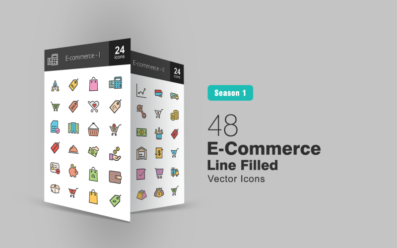 48 conjunto de iconos de línea llena de comercio electrónico