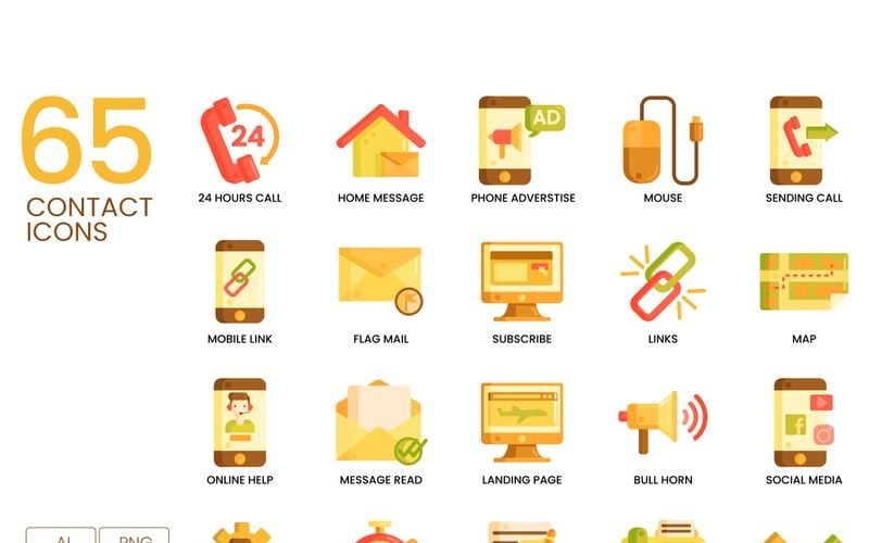 Download Набор иконок "65 Contact Us Icons - Caramel Series Set" / 65 Contact Us Icons - Caramel Series Set - Набор иконок на тему графика 