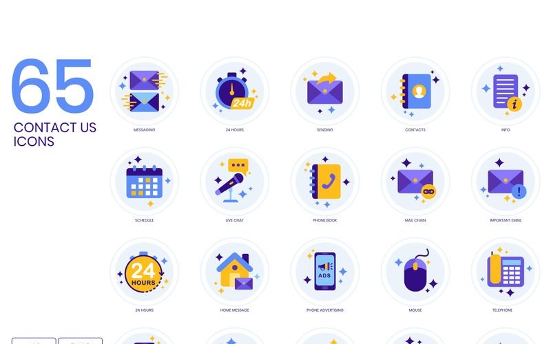 Download Набор иконок "65 Contact Us Icons - Lavender Series Set" / 65 Contact Us Icons - Lavender Series Set - Набор иконок на тему графика 