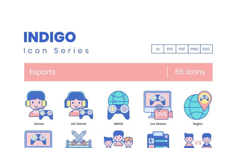 Download Набор иконок "65 eSports Icons - Indigo Series Set" / 65 eSports Icons - Indigo Series Set - Набор иконок на тему графика 
