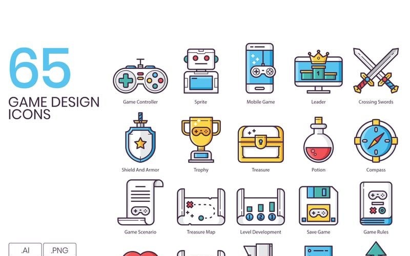 Download Набор иконок "65 Game Design Icons - Groovy Series Set" / 65 Game Design Icons - Groovy Series Set - Набор иконок на тему графика 