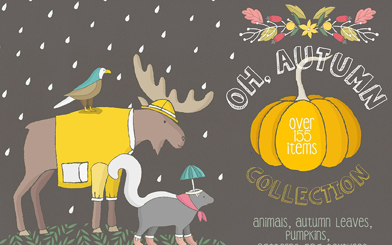 Download Иллюстрация "Oh Autumn Collection - Illustration" / Oh Autumn Collection - Illustration - Иллюстрация на тему графика autumn animals season rain pumpkin halloween pattern seamless rabbit garden vegetables mushroom flower floral wedding leaf leaves logo logos invitation