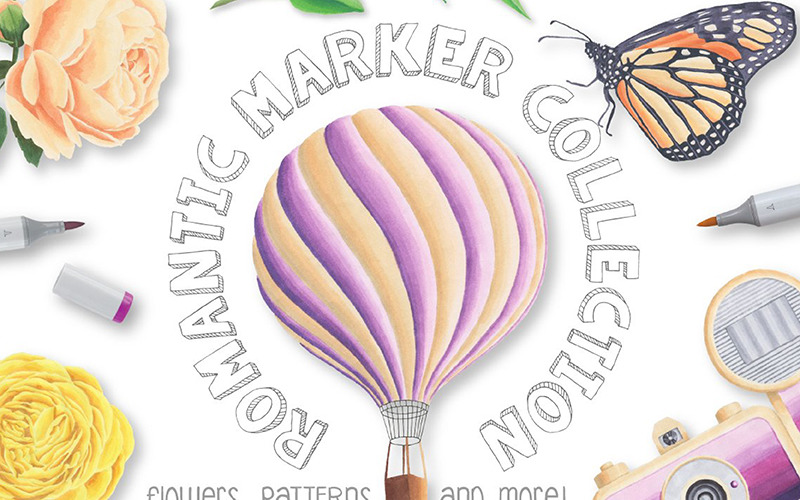 Download Иллюстрация "Romantic Marker Collection - Illustration" / Romantic Marker Collection - Illustration - Иллюстрация на тему графика marker flower rose roses peony peonies bouquet flowers leaves leaf floral botanical garden summer magazine blog web site post instagram