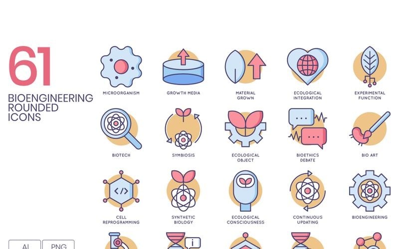 Download Набор иконок "61 Bioengineering Icons - Butterscotch Series Set" / 61 Bioengineering Icons - Butterscotch Series Set - Набор иконок на тему графика 