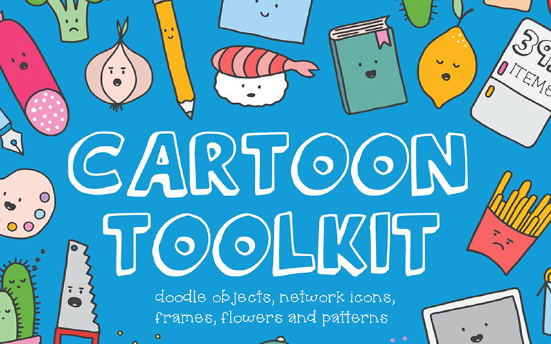 Download Иллюстрация "Cartoon Toolkit - Illustration" / Cartoon Toolkit - Illustration - Иллюстрация на тему графика cartoon toolkit object cute kawaii branding logo logos pattern flyer banner menu cafe store shop sushi burger food kitchen garden