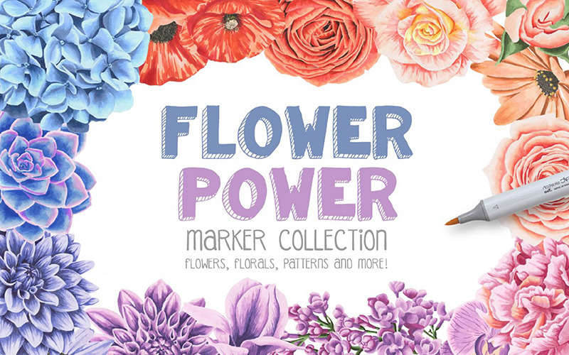 Download Иллюстрация "Flower Power Marker Collection - Illustration" / Flower Power Marker Collection - Illustration - Иллюстрация на тему графика marker patterns frames peony peonies rose flower flowers floral florals wedding initation wedding leaf leaves logo logos invitation card rsvp