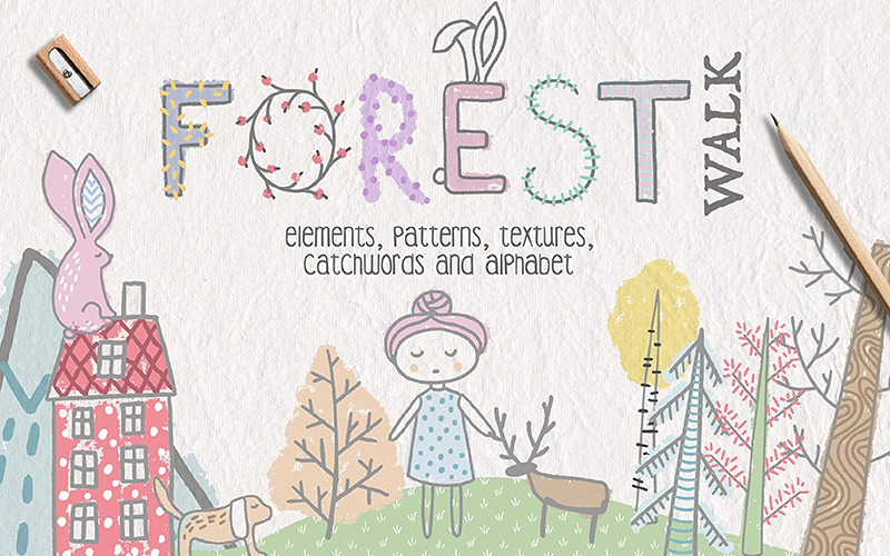 Download Иллюстрация "Forest Walk Collection - Illustration" / Forest Walk Collection - Illustration - Иллюстрация на тему графика forest scandinavian north girl kids children baby pattern illustration house tree naive art logo logos flower floral wedding leaf leaves
