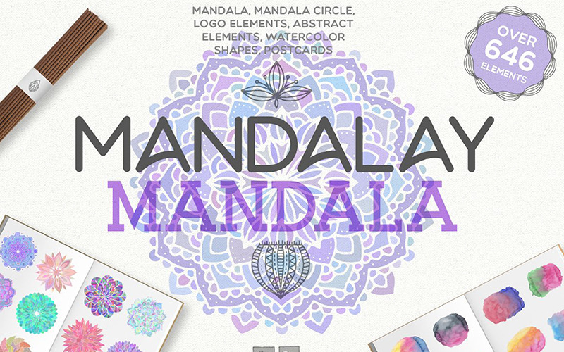 Download Иллюстрация "Mandalay Mandala [ 646 Elements ] - Illustration" / Mandalay Mandala [ 646 Elements ] - Illustration - Иллюстрация на тему графика mandala frame circle logo element watercolor shape abstract elements postcard branding watercolour shape texture background social media summer spring botanical