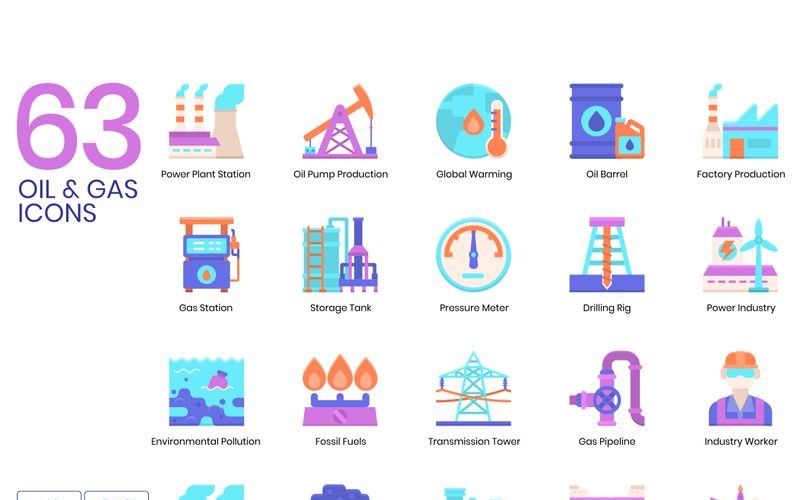 Download Набор иконок "63 Oil _ Gas Icons - Violet Series Set" / 63 Oil _ Gas Icons - Violet Series Set - Набор иконок на тему графика 