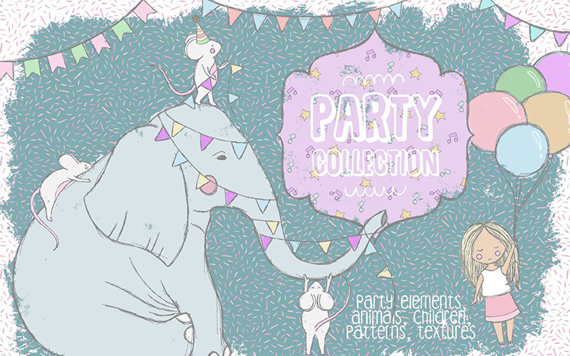 Download Иллюстрация "Party Collection - Illustration" / Party Collection - Illustration - Иллюстрация на тему графика party elephant mouse cupcake rose flowers bouquet girl boy kids baby pattern frame logo logos card mug ornament birthday holidays